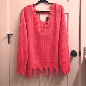 Neon Pink Distressed Sweater